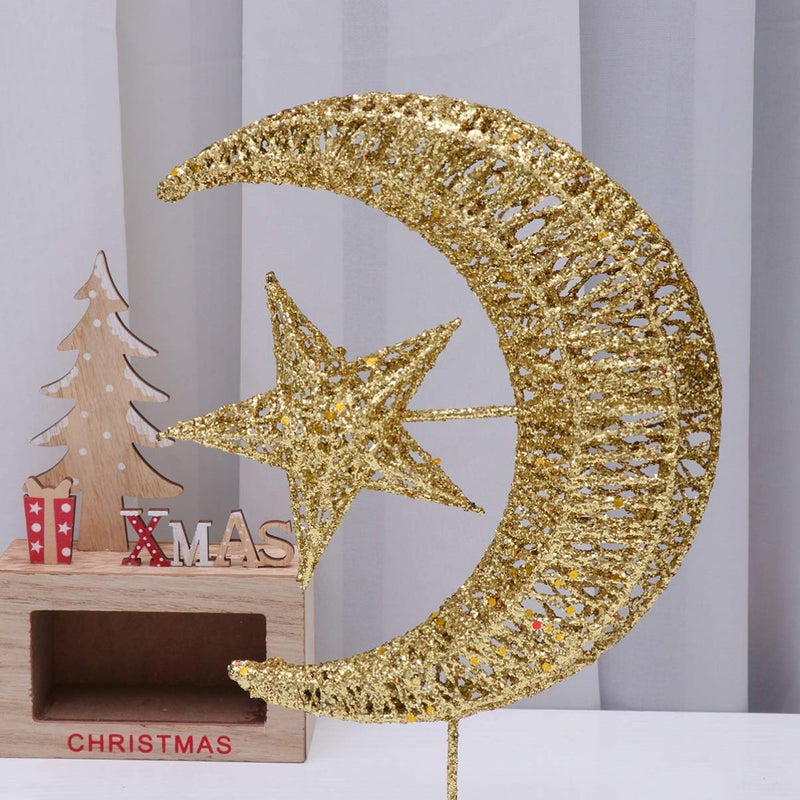 Uonlytech Iron Moon and Star Ornament Glitter Christmas Table Decoration Christmas Tree Decoration Wedding Birthday Holiday Party Supply 20cm (Golden) - Image 5